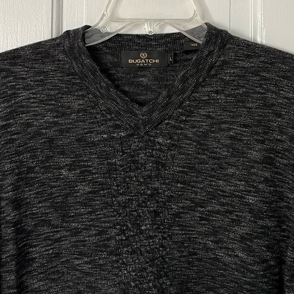 Bugatchi UOMO 100% Italian Merino Wool Heathered Charcoal V Neck Sweater Mens L - Picture 2 of 14